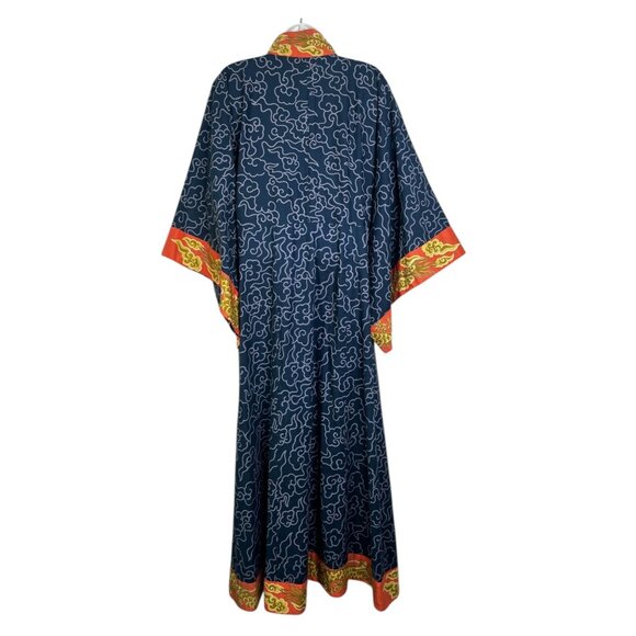 J Peterman Company Imperial Dragon Kimono Dress Faux Wrap Cotton Blue Print S/M - Picture 9 of 13